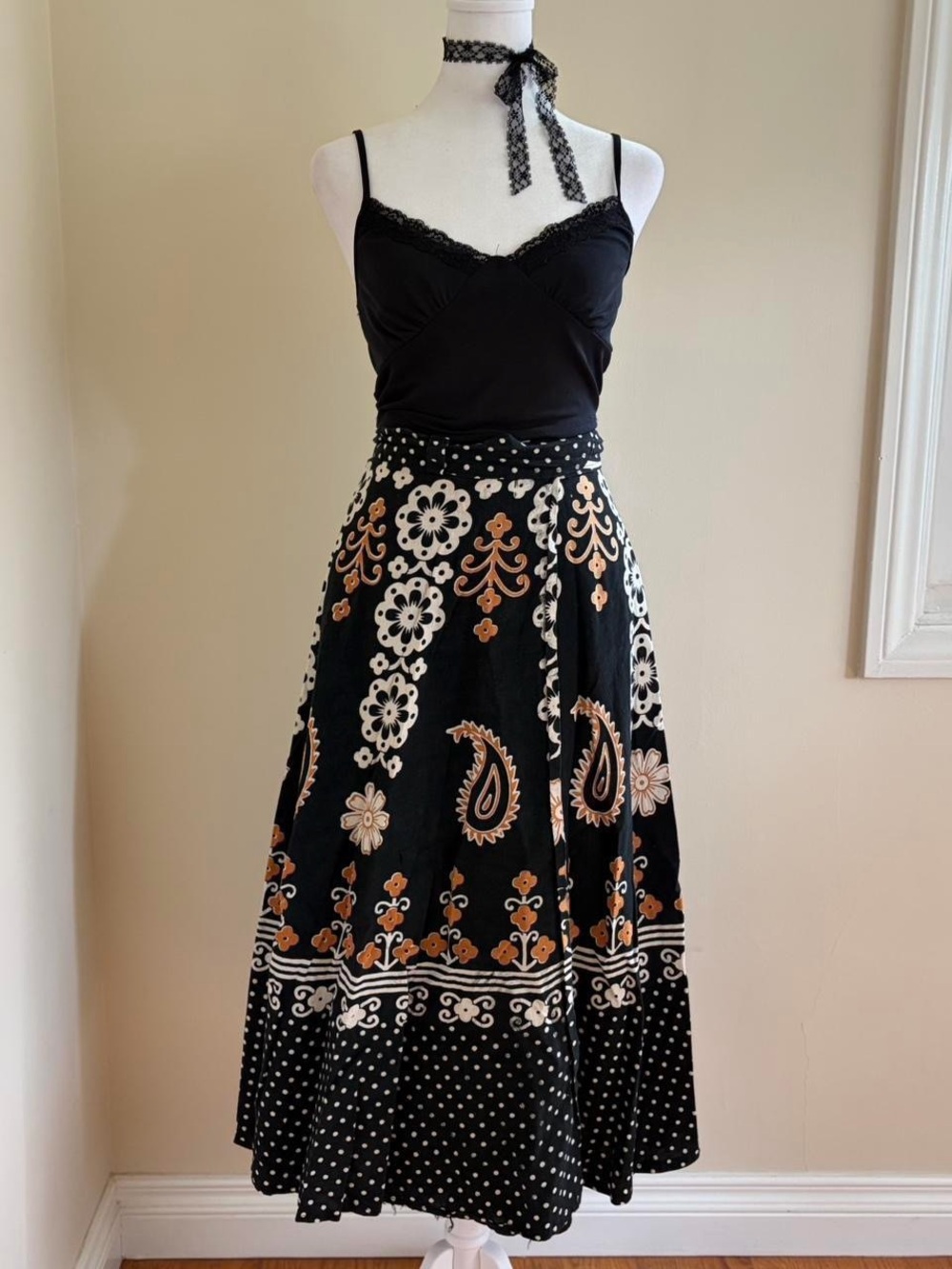 Vintage boho fairy paisley floral black skirt prairie cottagecore hippie S-M-L - Picture 2 of 10
